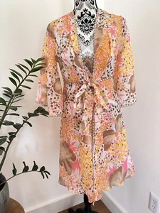 Vtg Lingerie Peignoir Set Short Floral Daisy Sexy Pink Orange Sheer Scalloped - Picture 1 of 19