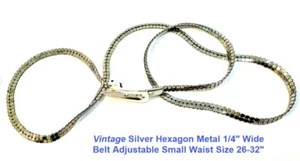 Vintage Silver Hexagon Metal 1/4" Wide Belt Adjustable Small Waist Size 26-32" - Picture 1 of 8