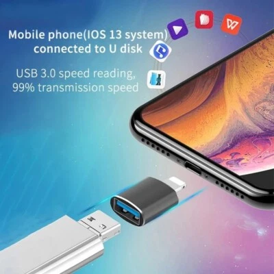 Adaptador USB 3.0 OTG para Iphone 15 14 13 12 11 Pro Xs Max Xr X 8 Plus 7 6s Ipad - Imagem 1 de 4