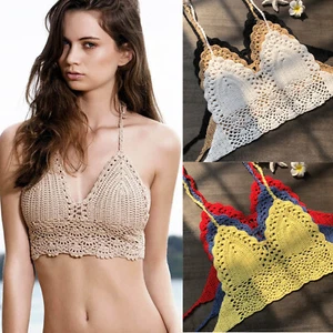 Women Crocheted Bikini Top For Ladies Handmade Beach Wear Swimwear Wrap Chest - Picture 1 of 20