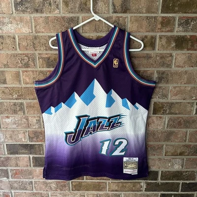 Camiseta de baloncesto grande vintage de Utah Jazz para hombre de la NBA John Stockton Mitchell Ness 9 Foto 1 de 4