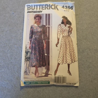Vestido Butterick 4356 Misses patrón talla 12-14-16 SIN CORTAR vintage rápido y fácil Foto 1 de 4