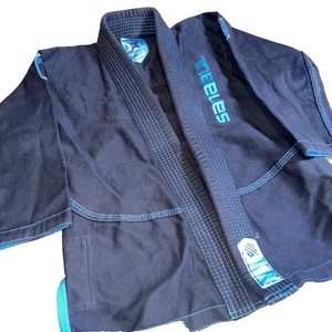 195-Kids BJJ Brazilian Jiujitsu Gi Uniform Black/Teal K1 With Pants 4-6 Yrs - Bild 1 von 18