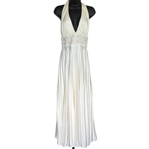 Vintage Betsy & Adam Wedding Dress Sz 6 White Halter Beaded Bridal Prom 90s y2k - Picture 1 of 9