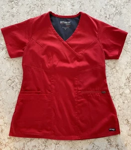 Grey's Anatomy By Barco Red Scrub Top Women’s Size S Short Sleeve V Neck (ScbG) - Picture 1 of 15