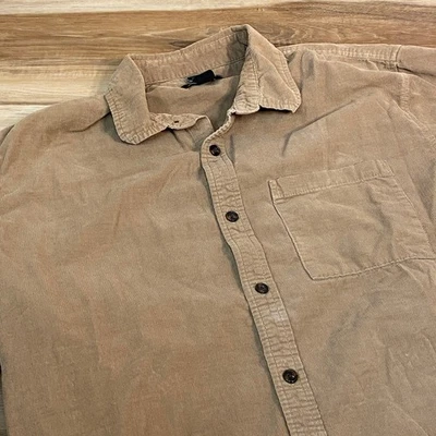 Forever 21 Men's Medium Corduroy Button Down Shirt Casual Tan Long Sleeve - Image 1 of 4