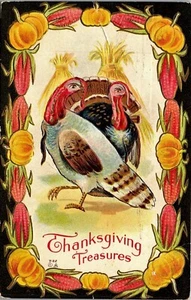 Vintage Postcard Corn & Pumpkin Framed Thanksgiving Treasures Nash 1915 - Picture 1 of 3