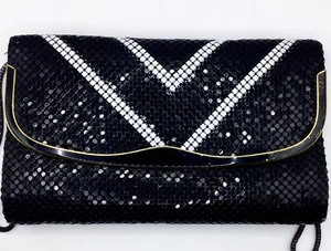 Women’s Vintage White and Black Chainmail Mesh Purse and Chain Strap - Picture 1 of 4