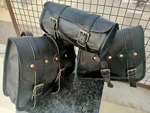 Neu Leder Motorradtasche Satteltasche Seitentaschen Werkzeug echt schwarz 3... - Bild 1 von 6