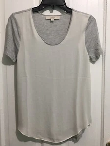 Loft Damen meliert grau weiß kurze Ärmel weich Viskose lässig Bluse Tops Small - Bild 1 von 6