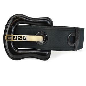 FENDI "B Buckle": Black, Canvas "FF" Logo Wide Belt fits 28" to 30" (mw)