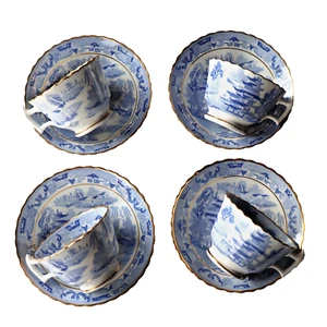 Rare English Rathbone Broseley Willow Blue White bone China Cup Saucer Set c1820 - Picture 1 of 6