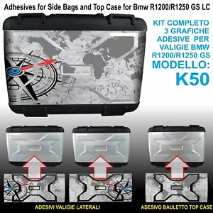 Kit 3 Adesivi per valigie vario BMW R1200 R1250GS Globo Grigio bags stickers K50 - Foto 1 di 1