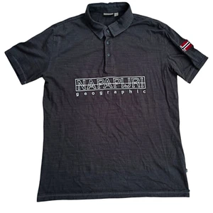 Napapijri Mens Polo Shirt Grey Short Sleeve Spell Out Logo Size XL - Picture 1 of 10