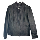 Eddie Bauer Women's Buffalo Leather Jacket Coat Lined Pockets Black Size M