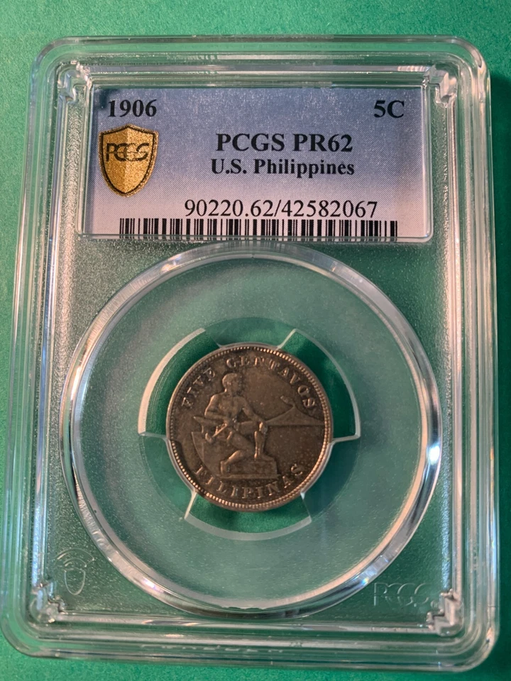 США ФИЛИППИНЫ 5 СЕНТАВО 1906 ДОКАЗАТЕЛЬСТВО PCGS PR62 - Изображение 1 из 4