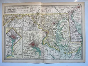 Map of Maryland Delaware District of Columbia United States Century Atlas 1907 - Picture 1 of 5