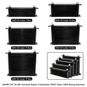 Universal 7 Row 10 Row 13 Row 15 Row Engine Oil Cooler 10AN Inlet/Outlet Black - Picture 1 of 12