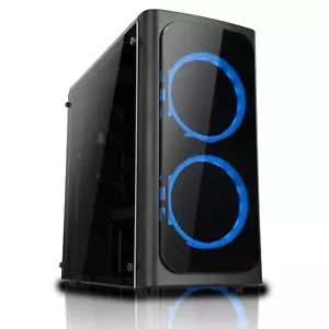 MICRO ATX Gaming PC Computer Case Blue LED fan with 500W Builder PSU Twin Black - Picture 1 of 5