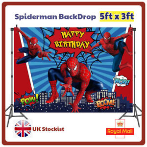 Spiderman Happy Birthday Backdrop Banner Background Kid Cartoon Decoration 5x3ft