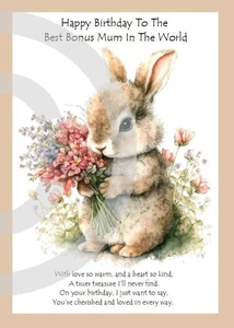 NEUES DESIGN Happy Birthday Bonus Mama. Like A Mum To Me. Geburtstagskarte A5 Größe - Bild 1 von 5