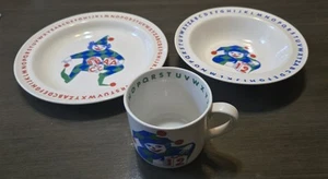 Set piatti bambino vintage Arabia di Finlandia 3 pezzi alfabeto giullare piatto ciotola e tazza - Foto 1 di 5