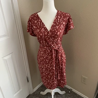 Nine West Women's Faux Wrap Belted Dress Flutter Sleeve Size Small - Image 1 of 4