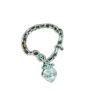 Juicy Couture silver tone crystal heart toggle bracelet 8" logo tiara - Picture 1 of 2