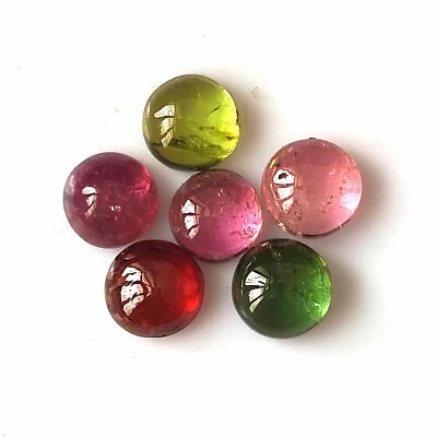 Multi Color Tourmaline Cabochon 6X6 mm Round Shape Natural Gemstone 6 Pieces Lot - Image 1 of 4