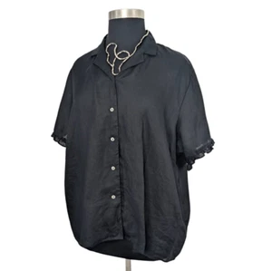 Edward II 3X Black 100% Irish Linen Button Down Top Short Sleeve VTG Vacation - Picture 1 of 7