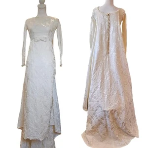 Vintage 50s 60s Womens Size 0 Ivory Wedding Gown Longsleeve Attached Cape Train - Picture 1 of 16