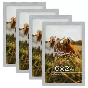4 Pack 16x24 Picture Frames Grey Solid Wood Tempered Glass - Picture 1 of 9
