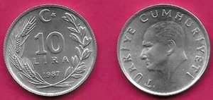 TURKEY 10 LIRA 1987 UNC HEAD OF KEMAL ATATURK LEFT,VALUE AND DATE WITHIN WREATH, - Picture 1 of 1
