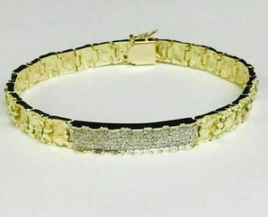 Men's 4 Ct Round Real Moissanite Nugget Design Bracelet 14K Yellow Gold Plated - Picture 1 of 10