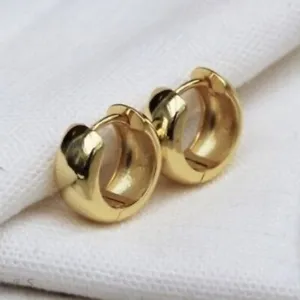 14K Yellow Gold Classic Small Chunky Huggies Hoop Earrings - Picture 1 of 5
