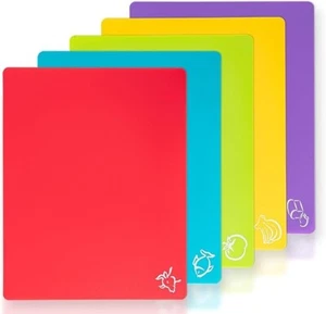 Cutting Board Set BPA Free Non-Slip Mats with Food Icon 5-Piece Flexible Plasti - Picture 1 of 6