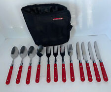 Coleman Camping Red Flatware Set RV Picnic Camping Silverware 12 Piece With Bag
