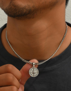 Cadenas Collar Gargantillas Para Hombre Cadena Cubana Medalla Colgante Plata 925