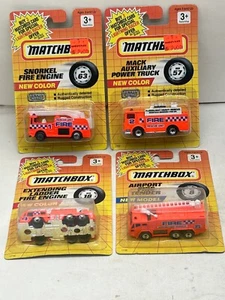4 MATCHBOX SUPERFAST FIRE TRUCKS #8 TENDER #18 LADDER #57 POWER #63 SNORKEL NEW - Picture 1 of 11