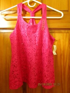 JUSTICE halter top in pink lace with metallic details size 14 for girls , NEW - Picture 1 of 12