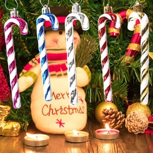 6pcs Candy Cane Glitter Hanging Christmas Tree Bauble Ornament Xmas Decoration - Picture 1 of 33