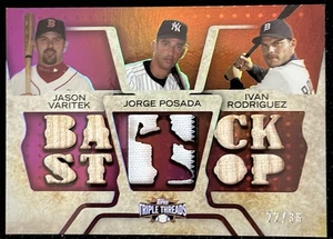 VARITEK POSADA RODRIGUEZ RELIC LE36 TRIPLE THREADS RED SOX YANKEES RANGERS - Picture 1 of 2
