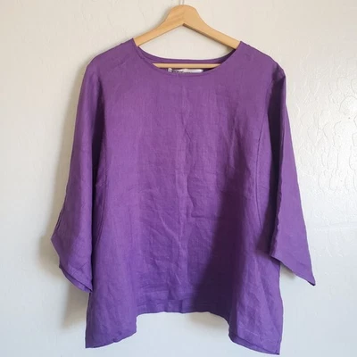 Vestido Simpson Hecho a Mano Personalizado 100% Lino Cuadrado Kimono Top Púrpura Lagenlook Artístico Foto 1 de 4