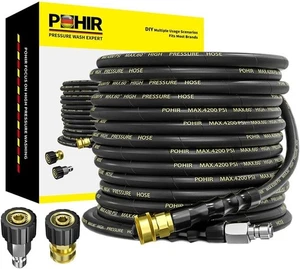 POHIR Pressure Washer Hose 50 ft with 3/8 Inch Quick Connect, Kink Resistant - Picture 1 of 4