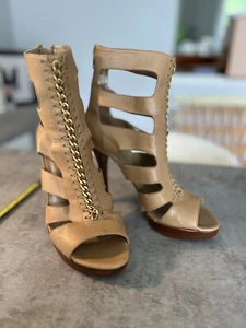 Stuart Weitzman Cagedup Tan Leather Gladiator Pumps Size 9M H1134 - Picture 1 of 9
