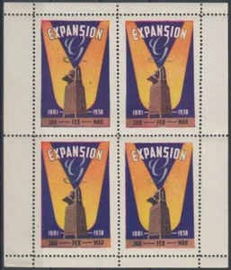 F-EX9717 US USA 1938. EXPANSION G, CINDERELLA MINI SHEET MNH. - Bild 1 von 1