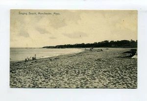 Postal Manchester MA Mass 1908, gente pequeña paseando por la playa, "RU muerto o vivo" - Imagen 1 de 3