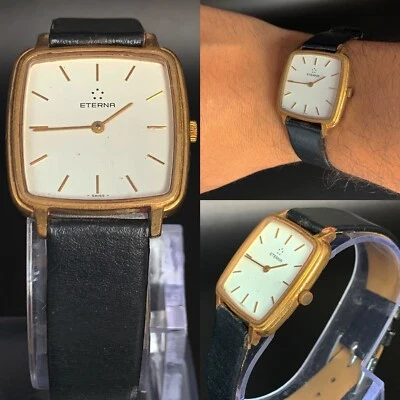 Raro relógio de pulso ETERNA 6 strass 80 pulseira impermeável vintage folheada a ouro  - Imagem 1 de 4