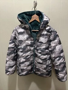 Lands End Winter Reversible Jacket Size Lg Puffer/Fuzzy Fur Forest Green EUC - Picture 1 of 7