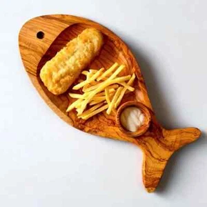 Handcrafted Olive Wood Fish Shaped Chips Board / Dish - Seafood Tray for Serving - Picture 1 of 6
